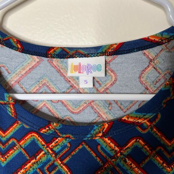 Lularoe Julia Sheath Midi Dress Printed Short Sleeve Women Blue Geometric S NWT - Picture 3 of 6